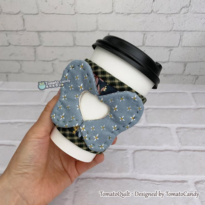No.263 Cup Sleeve with Heart and Butterfly pattern, Hand Sewing Pattern Only, Video Tutorial, No Written Instructions, Instant Download.