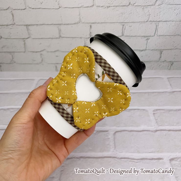 No.263 Cup Sleeve with Heart and Butterfly pattern, Hand Sewing Pattern Only, Video Tutorial, No Written Instructions, Instant Download.