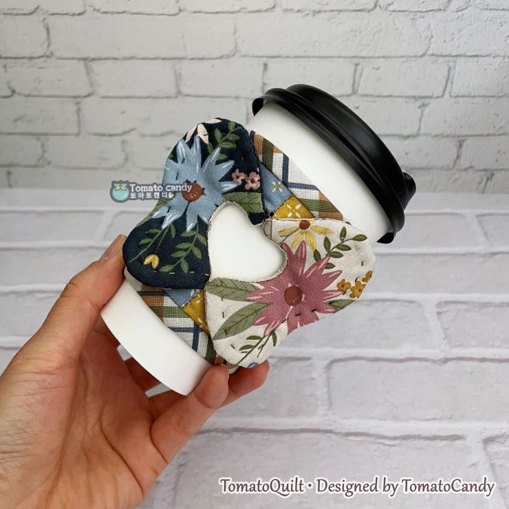 No.263 Cup Sleeve with Heart and Butterfly pattern, Hand Sewing Pattern Only, Video Tutorial, No Written Instructions, Instant Download.