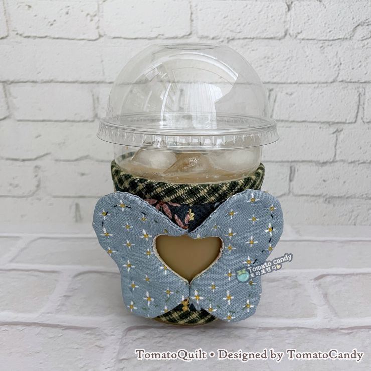 No.263 Cup Sleeve with Heart and Butterfly pattern, Hand Sewing Pattern Only, Video Tutorial, No Written Instructions, Instant Download.