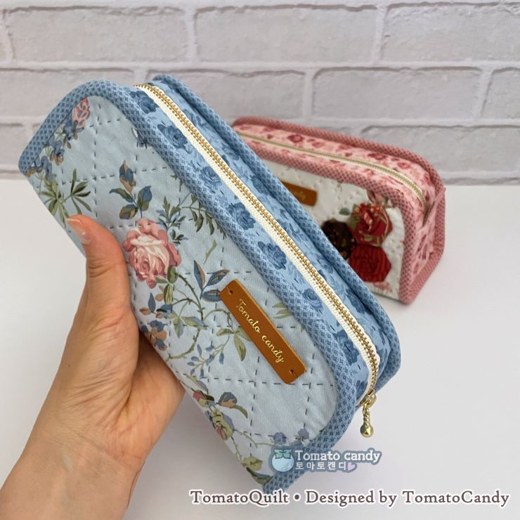 No.265 Simple Pouch Sewing Pattern – Rose Decoration, Cosmetic Bag, Pencil Case, Hand Sewing, No Written Instructions, YouTube Tutorial, PDF