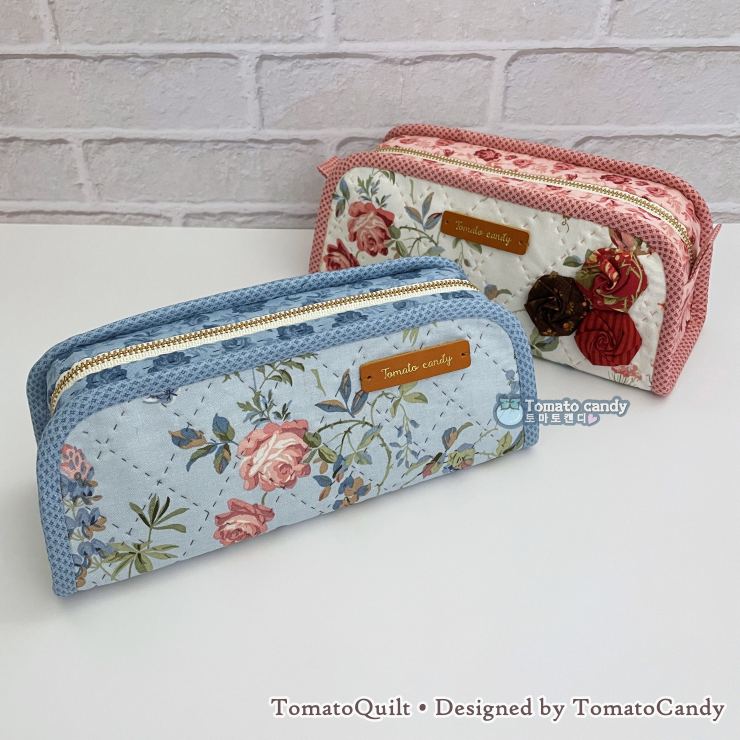 No.265 Simple Pouch Sewing Pattern – Rose Decoration, Cosmetic Bag, Pencil Case, Hand Sewing, No Written Instructions, YouTube Tutorial, PDF