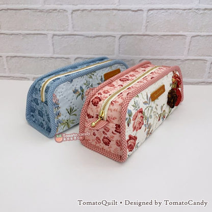 No.265 Simple Pouch Sewing Pattern – Rose Decoration, Cosmetic Bag, Pencil Case, Hand Sewing, No Written Instructions, YouTube Tutorial, PDF