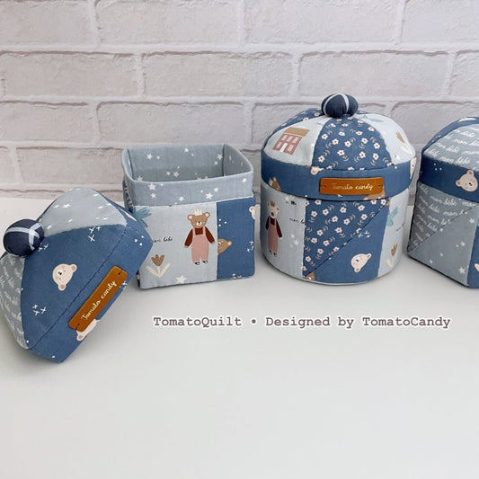 No.267 Patchwork Fabric Box Pattern – 3 Shapes (Round, Square, Hexagon), Hand Sewing, No Written Instructions, YouTube Tutorial, PDF pattern