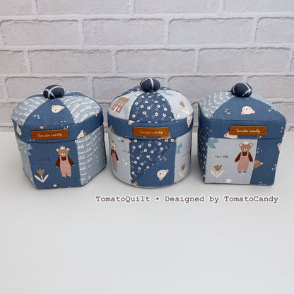 No.267 Patchwork Fabric Box Pattern – 3 Shapes (Round, Square, Hexagon), Hand Sewing, No Written Instructions, YouTube Tutorial, PDF pattern