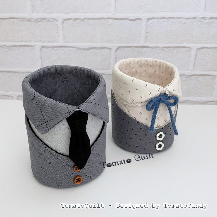 No.274 Shirt Style Pencil Holder pattern – 2 Designs, No Written Instructions, YouTube Tutorial, Hand Sewing