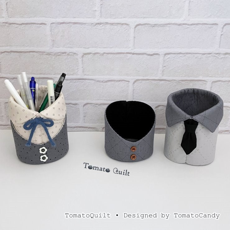 No.274 Shirt Style Pencil Holder pattern – 2 Designs, No Written Instructions, YouTube Tutorial, Hand Sewing