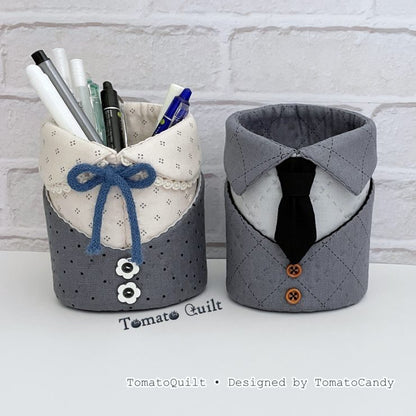 No.274 Shirt Style Pencil Holder pattern – 2 Designs, No Written Instructions, YouTube Tutorial, Hand Sewing