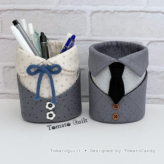 No.274 Shirt Style Pencil Holder pattern – 2 Designs, No Written Instructions, YouTube Tutorial, Hand Sewing