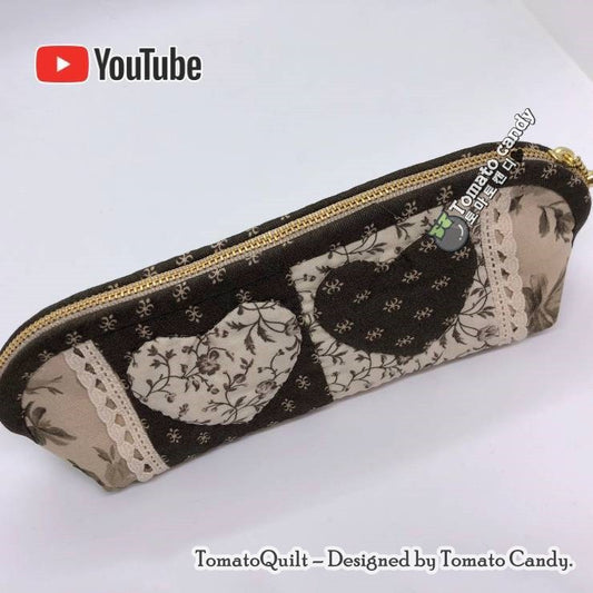 No.004 Heart pencil case pouch. Hand Sewing Pattern Only, No Written Instructions, YouTube Tutorial,  Instant Download PDF.