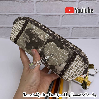 No.004 Heart pencil case pouch. Hand Sewing Pattern Only, No Written Instructions, YouTube Tutorial,  Instant Download PDF.