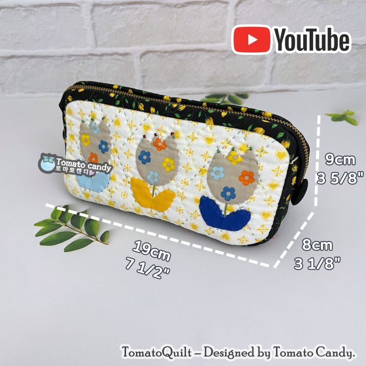 No.032 Tulip triangular pouch, Hand Sewing Pattern Only, YouTube Tutorial, No Written Instructions, Instant Download PDF.