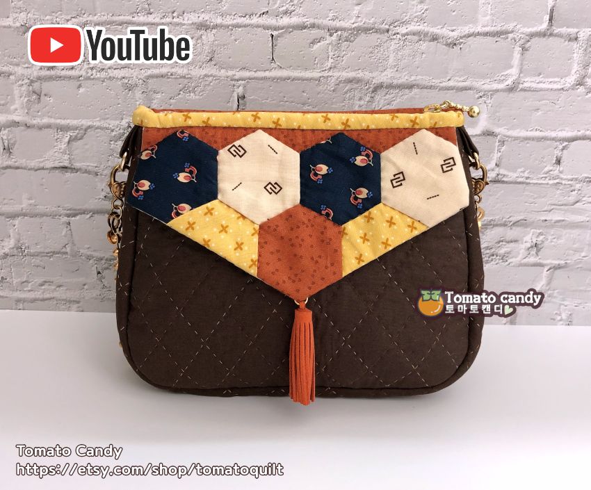 No.041 Hexagon Double Flap Mini Bag. Hand Sewing PDF Pattern Only, YouTube Tutorial, No Written Instructions.