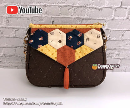 No.041 Hexagon Double Flap Mini Bag. Hand Sewing PDF Pattern Only, YouTube Tutorial, No Written Instructions.