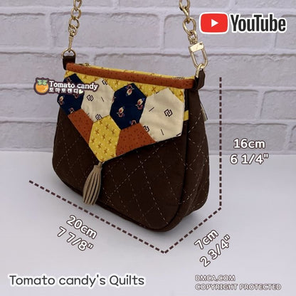 No.041 Hexagon Double Flap Mini Bag. Hand Sewing PDF Pattern Only, YouTube Tutorial, No Written Instructions.