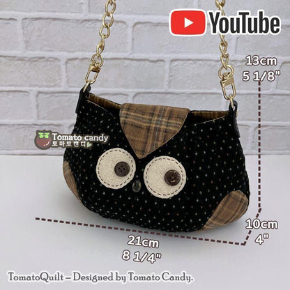 No.055  Owl-shaped handbag (Two sizes), Hand Sewing Pattern Only, YouTube Tutorial, No Written Instructions, Instant Download PDF.