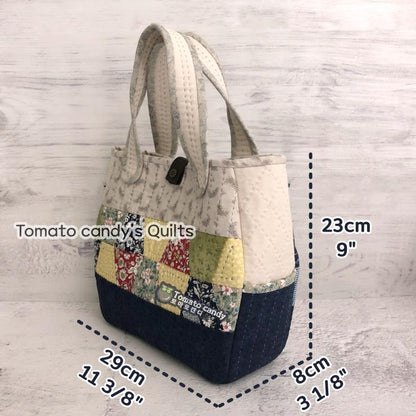 No.073 Tumbler Patchwork Tote Bag pattern. Hand Sewing Pattern Only, YouTube Tutorial, No Written Instructions, Instant Download PDF.