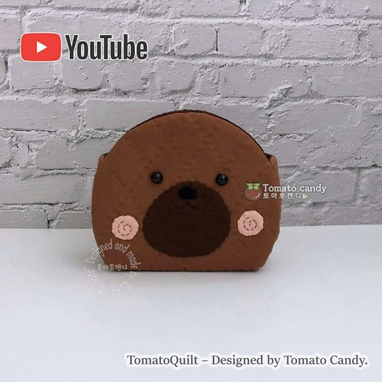 No.131 Cute bear shape Coaster & Holder, Hand Sewing Pattern Only, YouTube Tutorial, No Written Instructions, Instant Download PDF.