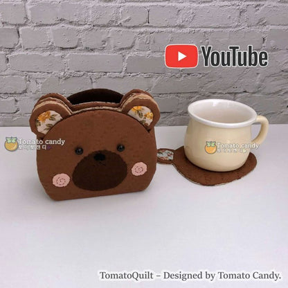 No.131 Cute bear shape Coaster & Holder, Hand Sewing Pattern Only, YouTube Tutorial, No Written Instructions, Instant Download PDF.