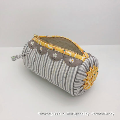 No.137 Curved Applique Barrel Pouch, PDF Pattern Only – Video Tutorial (No Written Instructions), Hand Sewing