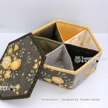 No.139 Hexagonal compartment box, Hand Sewing Pattern Only, YouTube Tutorial, No Written Instructions, Instant Download PDF.