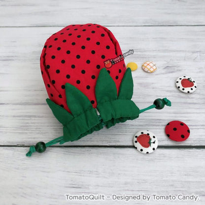 No.153 Strawberry Pouch PDF pattern. Hand Sewing Pattern Only, YouTube Tutorial, No Written Instructions.