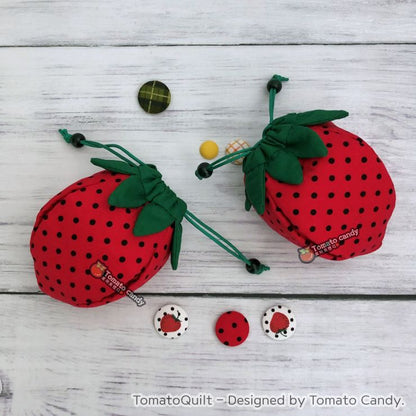 No.153 Strawberry Pouch PDF pattern. Hand Sewing Pattern Only, YouTube Tutorial, No Written Instructions.