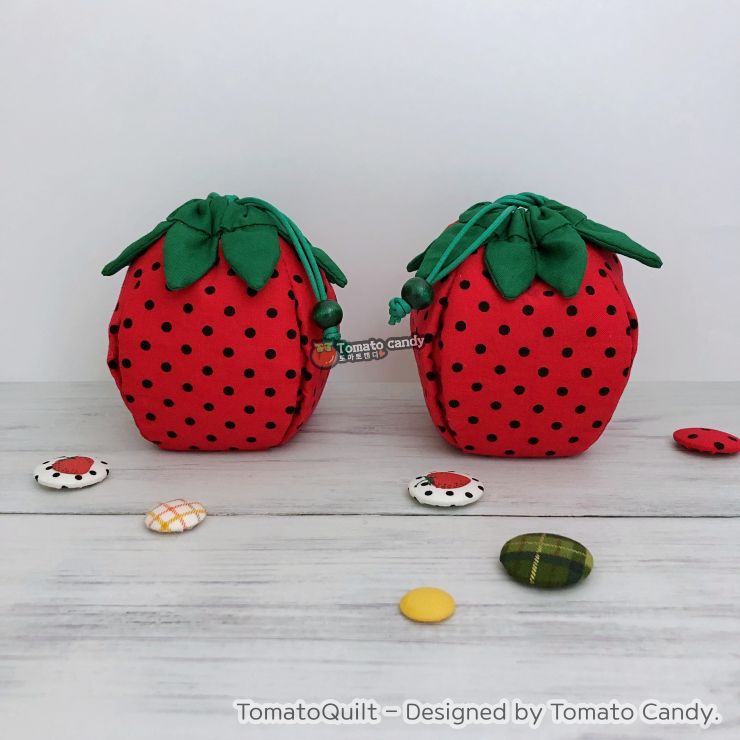 No.153 Strawberry Pouch PDF pattern. Hand Sewing Pattern Only, YouTube Tutorial, No Written Instructions.