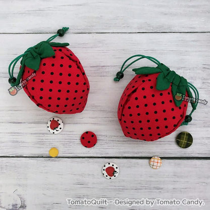 No.153 Strawberry Pouch PDF pattern. Hand Sewing Pattern Only, YouTube Tutorial, No Written Instructions.