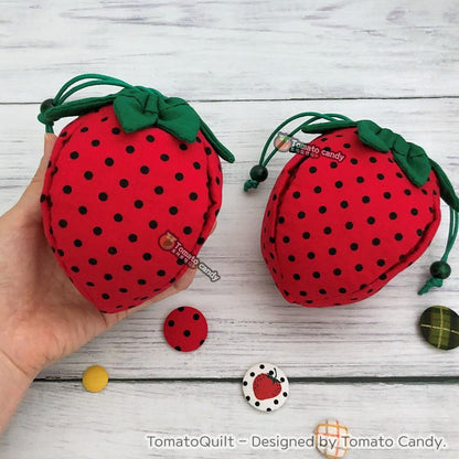 No.153 Strawberry Pouch PDF pattern. Hand Sewing Pattern Only, YouTube Tutorial, No Written Instructions.