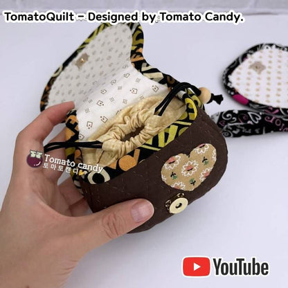 No.196 Omelette Mini String Pouch. Hand Sewing Pattern Only, YouTube Tutorial, No Written Instructions, Instant Download PDF.