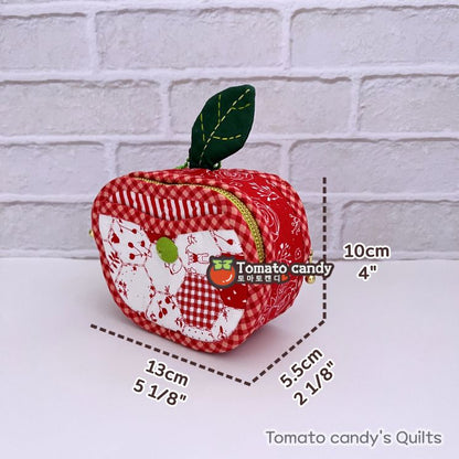 No.216 Adorable Apple Double Zipper Hand Sewing Pattern,  Pattern Only,  Instant Download PDF, No Written Instructions, YouTube Tutorial.