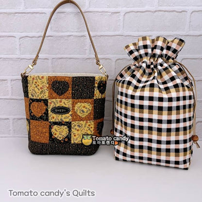 No.222 Heart Applique Tote Bag & Inset Bucket Bag, Hand Sewing Pattern Only, YouTube Tutorial, No Written Instructions.