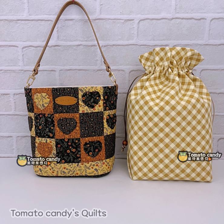 No.222 Heart Applique Tote Bag & Inset Bucket Bag, Hand Sewing Pattern Only, YouTube Tutorial, No Written Instructions.