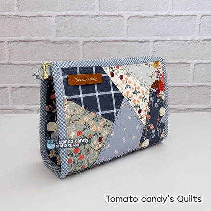 No.251 Crazy Patchwork Square Pouch, Hand Sewing Pattern Only, Video Tutorial, No Written Instructions, Instant Download.