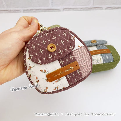 No.275 Round Quilted Coin Pouch with Key Clip, PDF Pattern Only, Hand Sewing, No Written Instructions, YouTube Tutorial