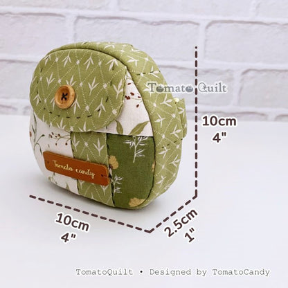 No.275 Round Quilted Coin Pouch with Key Clip, PDF Pattern Only, Hand Sewing, No Written Instructions, YouTube Tutorial