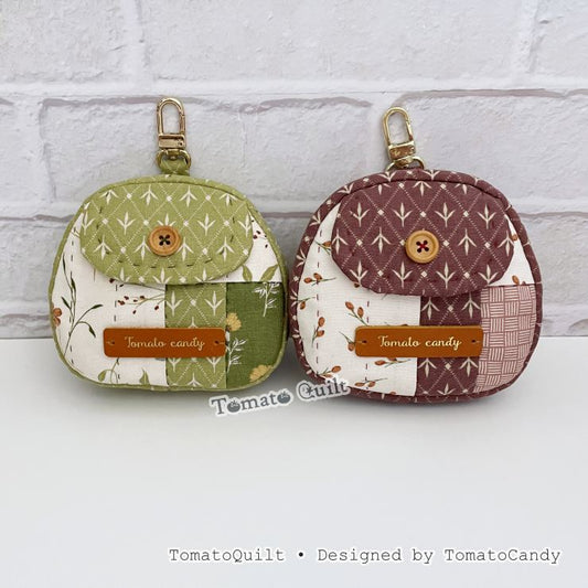 No.275 Round Quilted Coin Pouch with Key Clip, PDF Pattern Only, Hand Sewing, No Written Instructions, YouTube Tutorial