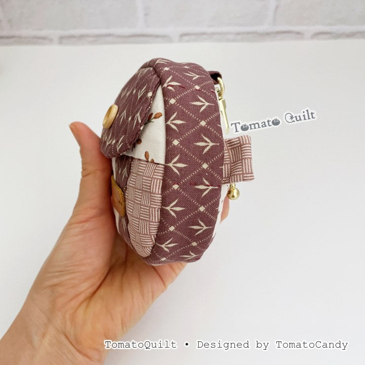 No.275 Round Quilted Coin Pouch with Key Clip, PDF Pattern Only, Hand Sewing, No Written Instructions, YouTube Tutorial