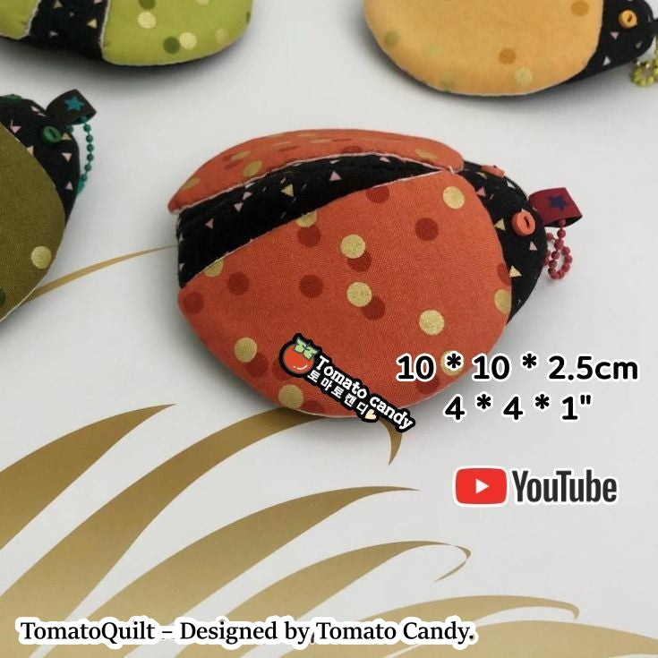 No.128 DIY Ladybug Coin Purse - Hand Sewing Pattern. Pattern Only, Instant Download PDF, No Written Instructions, YouTube Tutorial.