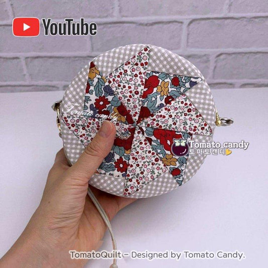 No.180 Patchwork round pouch,  Hand Sewing Pattern Only, YouTube Tutorial, No Written Instructions, Instant Download PDF.