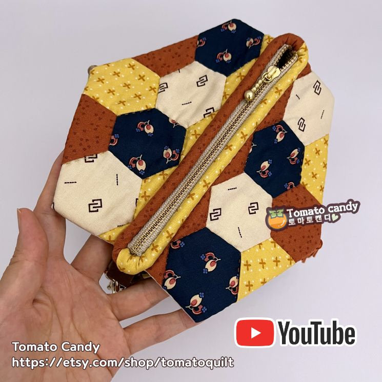 No.041 Hexagon Double Flap Mini Bag. Hand Sewing PDF Pattern Only, YouTube Tutorial, No Written Instructions.