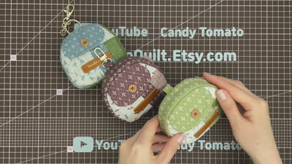 No.275 Round Quilted Coin Pouch with Key Clip, PDF Pattern Only, Hand Sewing, No Written Instructions, YouTube Tutorial