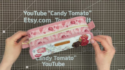 No.265 Simple Pouch Sewing Pattern – Rose Decoration, Cosmetic Bag, Pencil Case, Hand Sewing, No Written Instructions, YouTube Tutorial, PDF