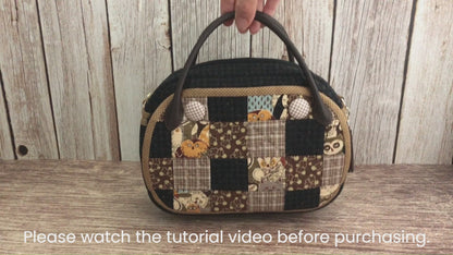 No.098 Small Patchwork Tote Bag PDF Sewing Pattern with Front Pocket – Video Tutorial (No Written Instructions)