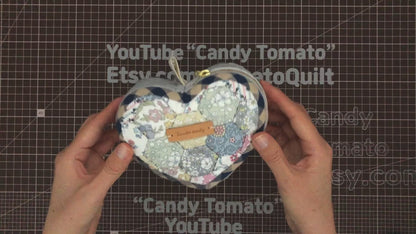 No.220 Hexagon Patchwork Heart Pouch, Hand Sewing Pattern Only, YouTube Tutorial, No Written Instructions, Instant Download PDF.