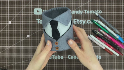 No.274 Shirt Style Pencil Holder pattern – 2 Designs, No Written Instructions, YouTube Tutorial, Hand Sewing